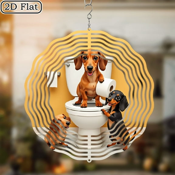 3D Rotating Wind Chime _ Sign Dachshund Dog _- 10*10 Inch Stainless Steel Wind Spinner for Yard, Garden, Outdoor Decor - Multicolor Holiday Decoration