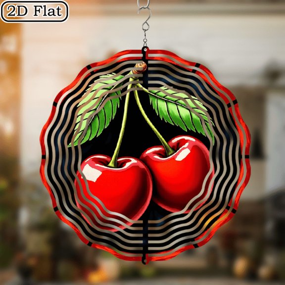 3D Rotating Wind Chime_Vintage Cherry Theme Resistant _ - 10*10 Inch Stainless Steel Wind Spinner for Yard, Garden, Outdoor Decor - Multicolor Holiday Decoration