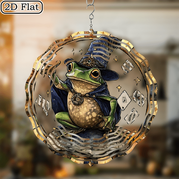 3D Rotating Wizard Frog Wind Chime -360 degree Rotating Design Courtyard Garden Decoration Modern Art Natural Inspiration Wind Chime 10 * 10 No Electricity Required