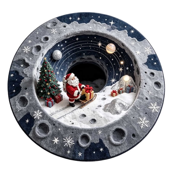 3D Round Christmas Rug – Santa Tunnel Floor Mat – Festive Home Round Carpet – Holiday Themed Floor Mat For Living Room And Bedroom