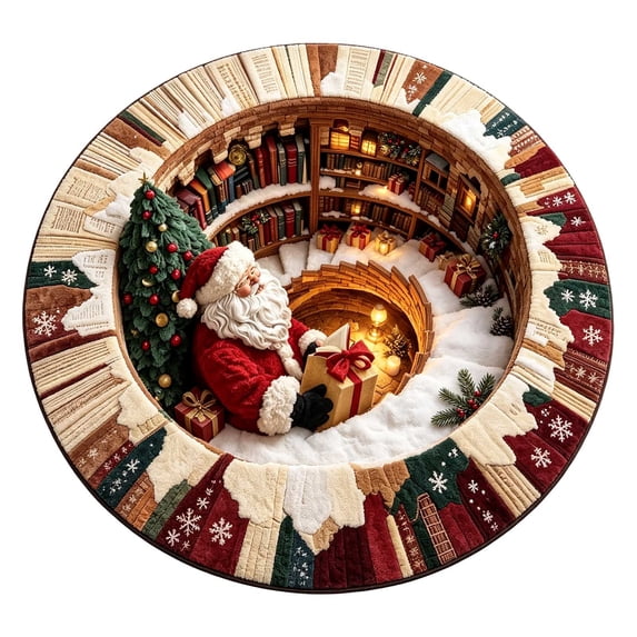 3D Round Christmas Rug – Santa Tunnel Floor Mat – Festive Home Round Carpet – Holiday Themed Floor Mat For Living Room And Bedroom