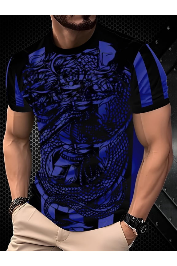 3D Round Neck T-Shirt, fashionable men's clothing, casual apparel, breathable and skin-friendly short-sleeve shirt for mature men, suitable for everyday casual wear, trendy and unique