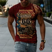 3D Route 66 Printed Vintage TShirts for Men Retro The Mother Road Route 66 Sign Graphic Crewneck Tees Tops Shirt