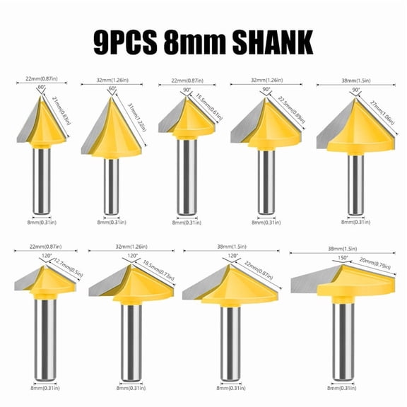 3D Router Bit V-Shaped Cutter 3D Milling Cutter Engraving Machine Cutter Woodworking Tools 9pcs