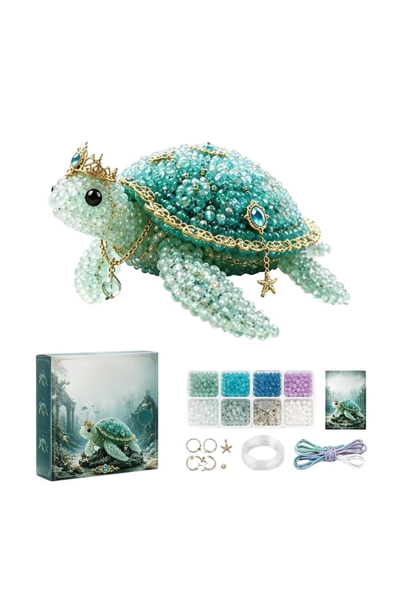 3D Royal Crown Sea Turtle DIY Bead Art Kit, Sparkling Crystal Ocean Animal Hanging Ornament Keychain Craft Set, Perfect Gift for Ocean Lovers Beginners