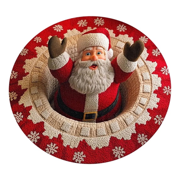 3D Rug Optical Illusion, 15.75 Inch Round Christmas Rug, 3D Effect Design Floor Mat for Christmas Decor, Christmas Gifts for Family and Friends