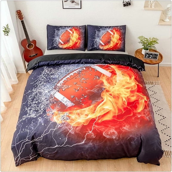 3D Rugby Sports Bedding Set for Boys - Twin Size 66x90 Inch, 3PCS (Duvet Cover + 2 Pillow Shams), Soft & Breathable, Cool Teen Room Decor, Gift for Boys, Girls, Teens - Christmas, Birthday