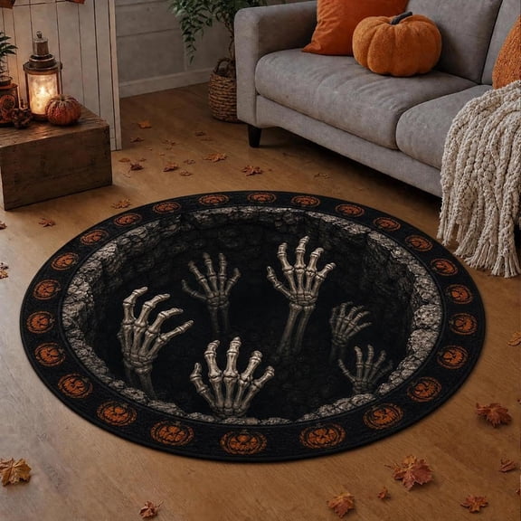 3D Rugs Halloween Area Rug 31.5in - Non-Slip Base & Soft Plush Surface, Quilted Round Rug 3D Illusion for Entryway & Living Room (#J)