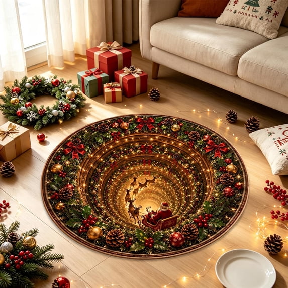 3D Rugs Optical Illusion Christmas,23 Inch Non‑Slip Absorbent Stain‑Resistant Floor Mat,Christmas Decoration Area Rug for Entryway Bathroom Kitchen Home Use