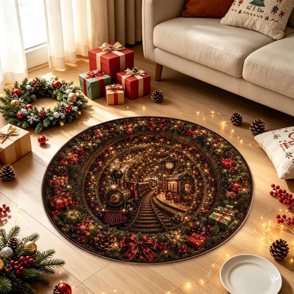 3D Rugs Optical Illusion Christmas,23 Inch Non‑Slip Absorbent Stain‑Resistant Floor Mat,Christmas Decoration Area Rug for Entryway Bathroom Kitchen Home Use