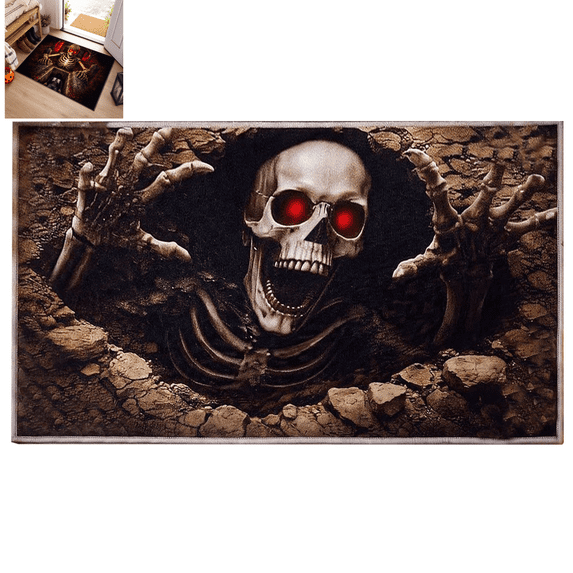 3D Rugs Optical Illusion,Halloween Skeleton Horror Doormat,3D Halloween Rugs,Polyester Non‑Slip Entryway Doormat,Horror Skeleton Print,Halloween Decorations Indoor for Halloween Theme Party-G