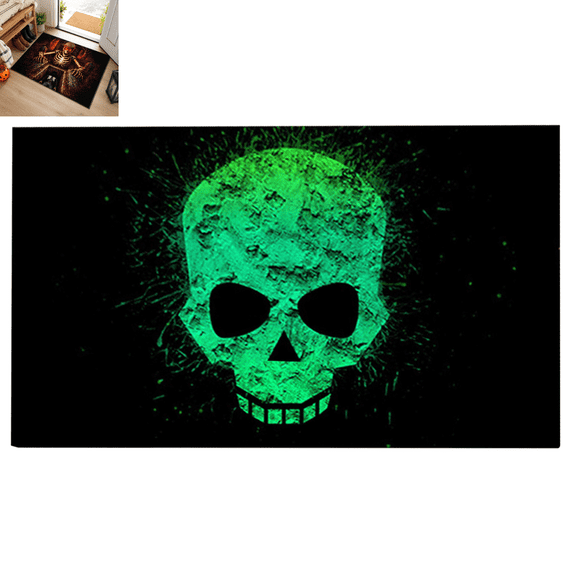 3D Rugs Optical Illusion,Halloween Skeleton Horror Doormat,3D Halloween Rugs,Polyester Non‑Slip Entryway Doormat,Horror Skeleton Print,Halloween Decorations Indoor for Halloween Theme Party-C