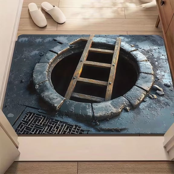 3D Rugs Optical Illusion Rug, 3D Hole Rugs That Look Like A Hole,Trap Optical Illusion Bottomless Non-Slip Doormat for Door Entrance, Bathroom, Stairs, Playroom, Living Room, 32x20" Q