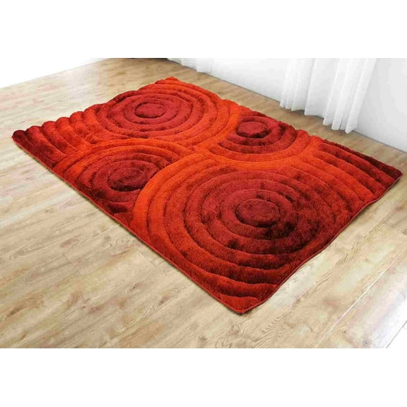 Modern Shaggy Abstract Geometric Rug for Living Room Bedroom Design 419 (5'2"x7'5",Red)