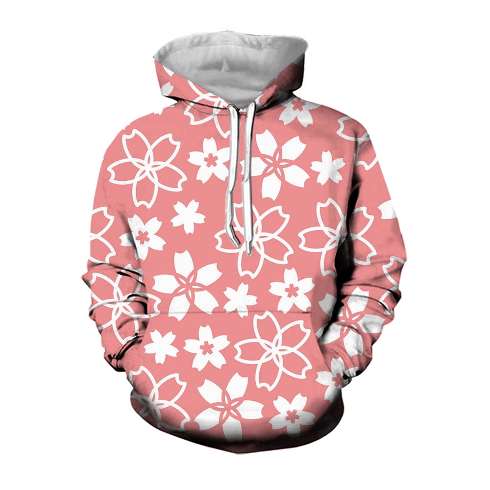 3D Sakura Print Hoodies For Men Flower Pattern Spring And Autumn Length