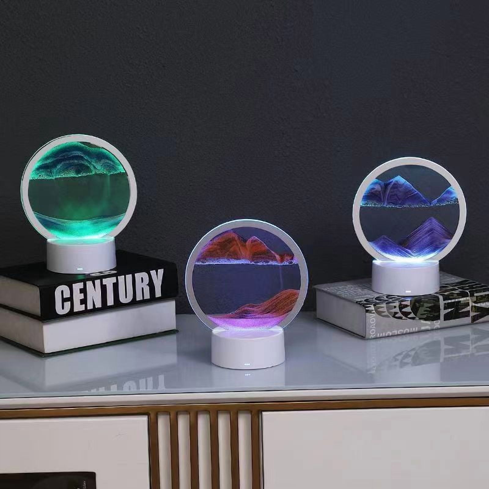 3D Sand Art Liquid Motion, Kinetic Art Quicksand Painting with Led Light Home Office Relaxing Mood Desktop Sandscape Ambient Lighting