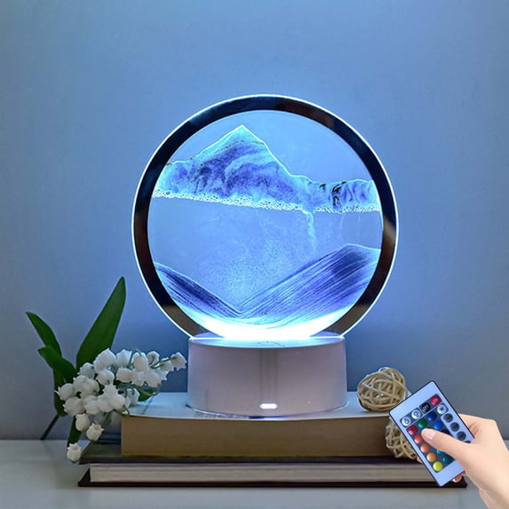 3D Sand Painting Table Lamp Glass Moving Sand Art Decorative Ambient Light for Living Room Bedroom (15ml), Blue