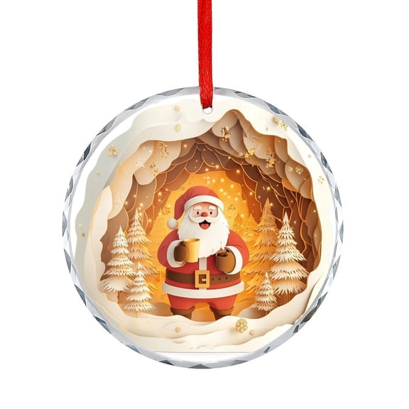 3D Santa Christmas Crystal Glass Christmas Ornament Hanging Craft Collectibles for Xmas Trees Home Party Gifts Winter Holiday Decor Christmas Glass Decoration