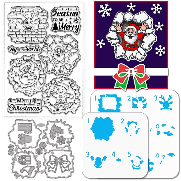 3D Santa Claus Clear Stamps Cutting Dies Painting Stencils
