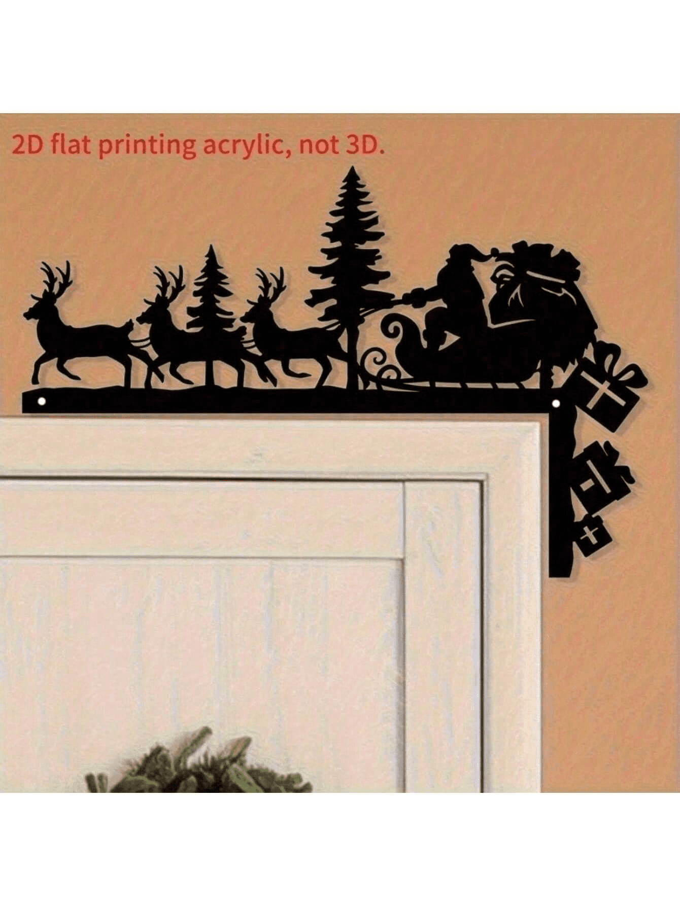 3D Santa Silhouette Wall Art with Reindeer Antlers Holiday Hanging Ornaments for Home Decor
