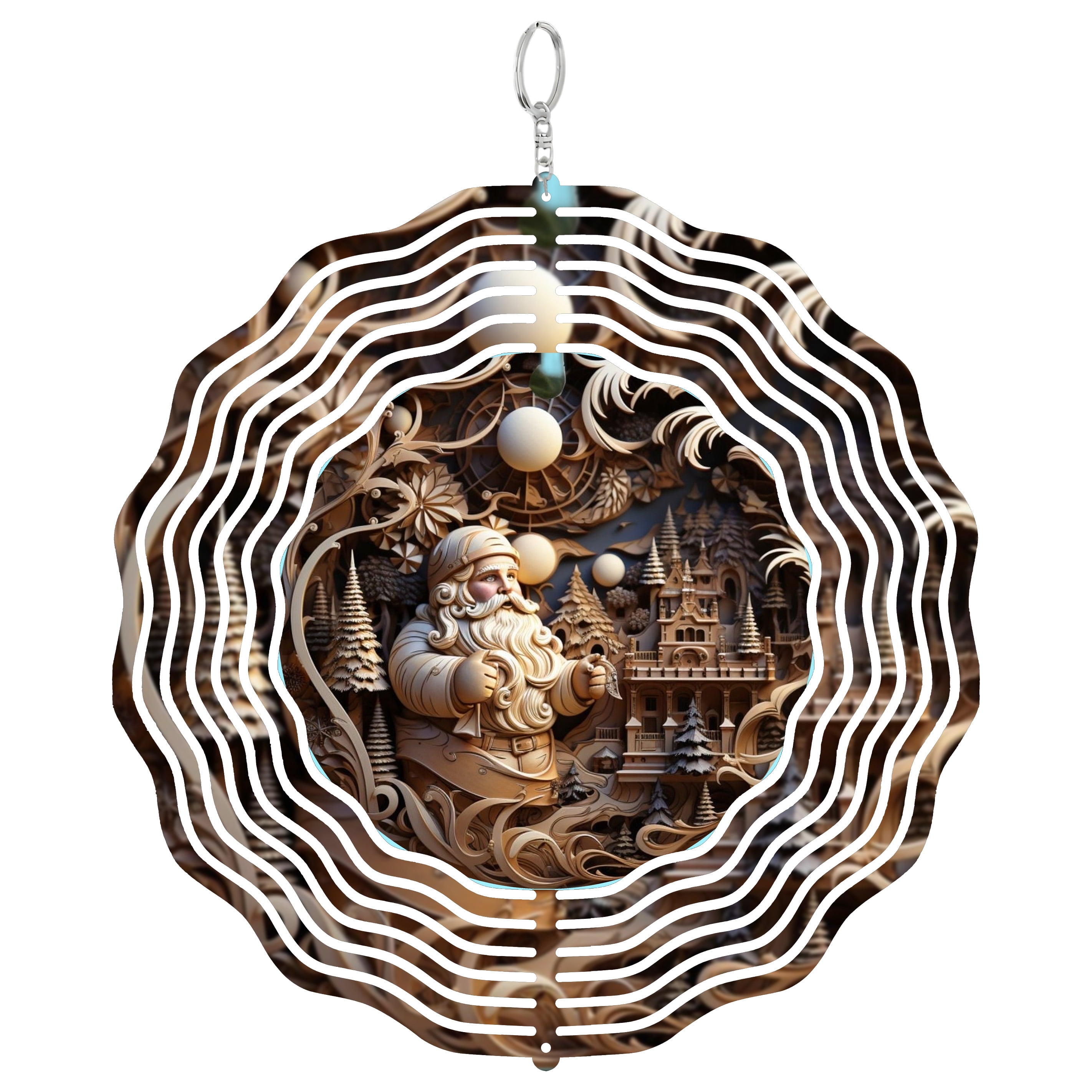 3D Santa and Mrs Claus Scene 3D Wind Spinner Stainless Steel Kinetic ...