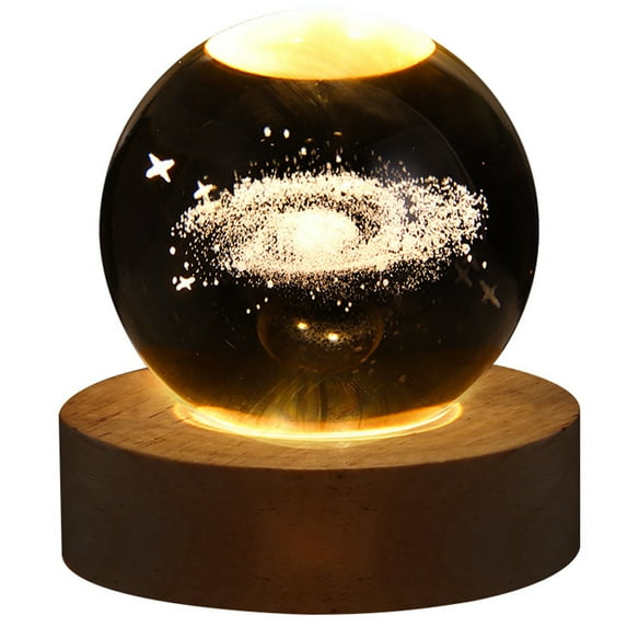3D Saturn Crystal Ball, Glass Ball Night Lamp with Wood Base Fantasy Decor, Planets Ball Lamps for Birthday Christmas, Astronomy Space Gifts for Boys Kids