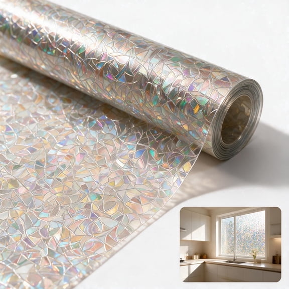 3D Scale Window Privacy Film 17.7" x 78.7", Static Cling Rainbow Decorative Glass Sticker, No-Glue Reusable Tint for Home.