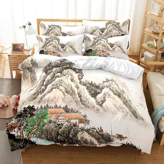 3D Scenic Duvet Cover Linen Woods Scene Forest Beautiful Natural Scenery Theme for Bedroom Decoratio