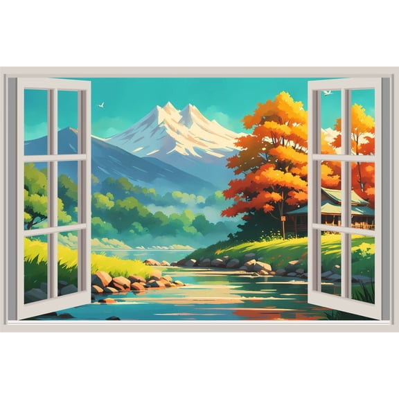 3D Scenic Window Wall Sticker | Vinyl Peel & Stick Wall Mural | Natural Landscape Illusion Dcor for Living Room & Bedroom Pack Of 1