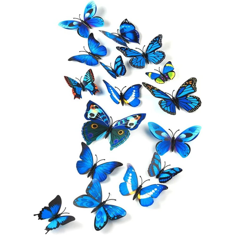 3D Schmetterling Wandaufkleber, Wandtattoo Dekoration für Wände und  Balkone, 36 Stück, blau