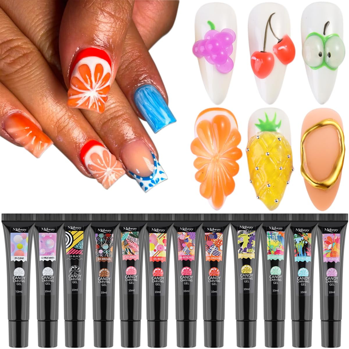 3D Sculpting Gel for Nail Art, 12 Colors Soft Modeling Nail Gel, Embossing Liner Nail Polish
