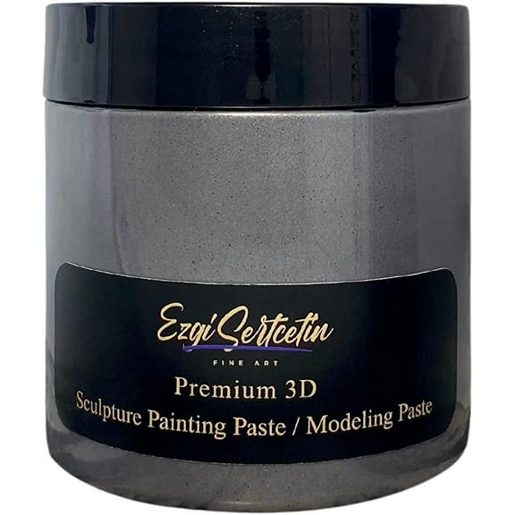 3D Sculpture Painting Paste|Modeling Paste|Decorative Plaster|Ready to Use|Unique Metallic Pearl and Neon Colors|Ideal for Artwork|Stencil|Flowers|Texture and Art Relief|6 oz| Metallic Gray