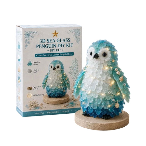 3D Sea Glass Art Kit with Layer Sea Glass, Shells, Pearls & LED Light, DIY Sea Glass Craft Kit for Adults, Handmade Coastal Tabletop Ornament, Creative Gift for Craft Lovers