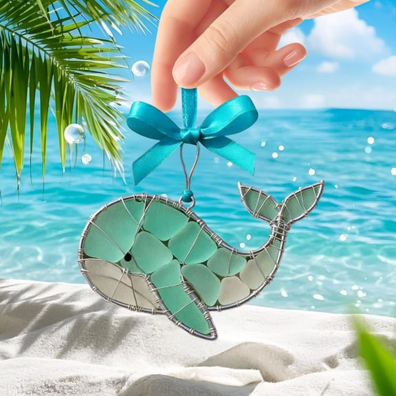 3D Rustic Nautical Sea Glass Charm - Handcrafted Frosted Beach Glass Suncatcher, Coastal Wall Hanging, Saltburn-by-the-Sea Artisan Gift