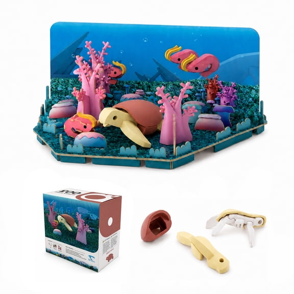 3D Sea Turtle Assembly Model with Ocean Diorama, Removable Shell and Detailed Inner Structure, Decorative Desktop Display Set
