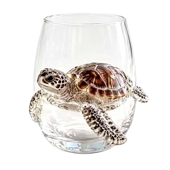 3D Sea Turtle-Themed Glass Cup Stemless Wine Glass, Coastal Home Decor Drinking Cup, Unique Gift for Ocean Lovers 1PC