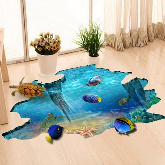3D Sea Underwater World Fish Turtle Wall Stickers Room Wall Floor Decal Stickers