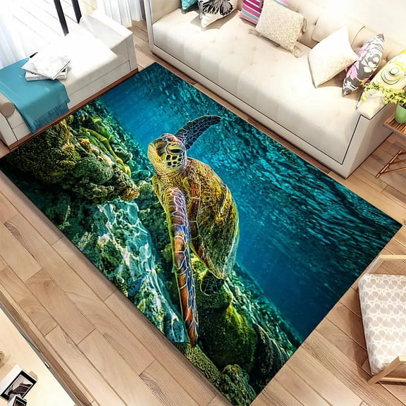 3D Seabed Underwater World Dolphin Turtle Area Rug Carpet Rug for Living Room Bedroom Sofa Doormat kids Play Non-slip Floor Mat