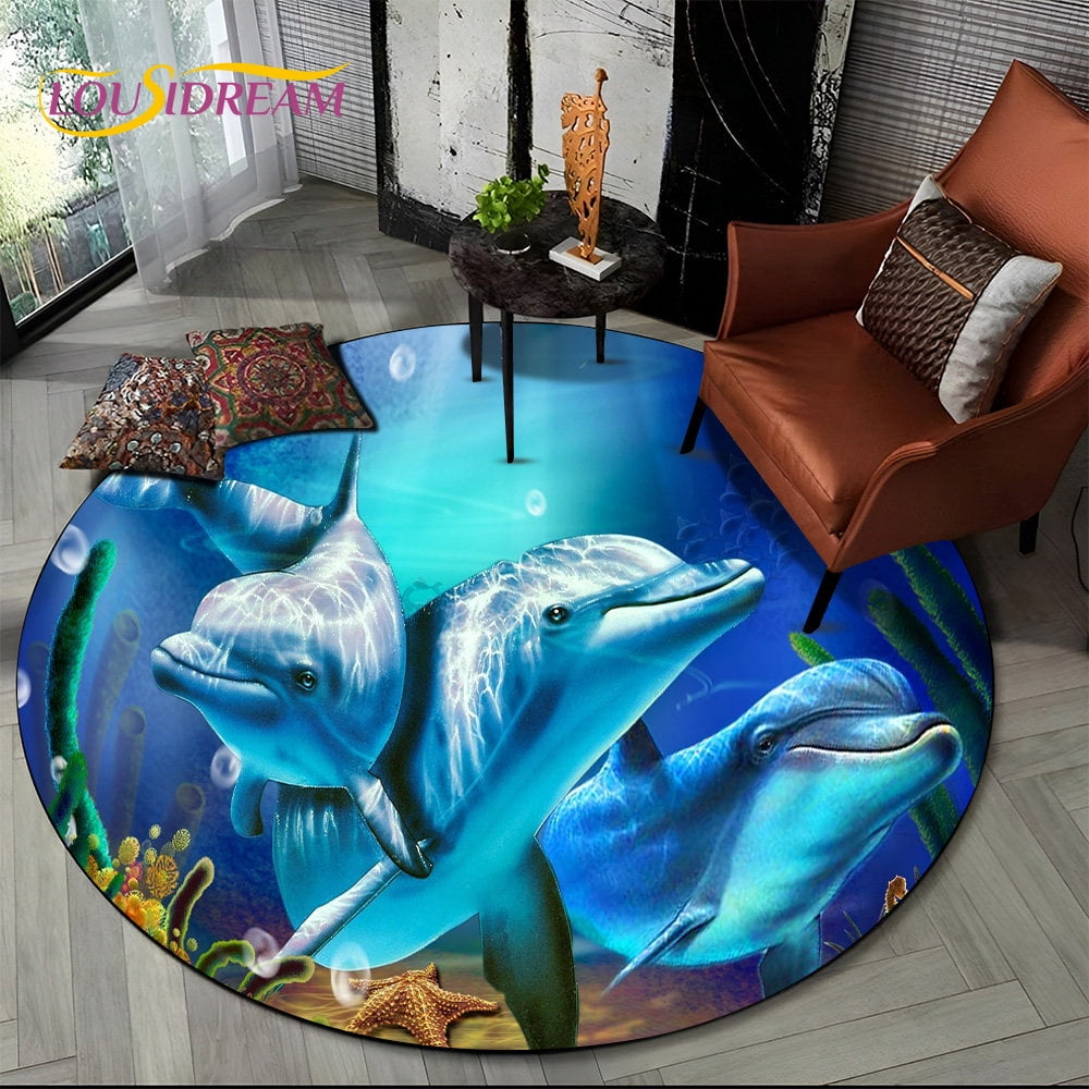3D Seabed Underwater World Dolphin Turtle Round Area Rug Carpet for ...
