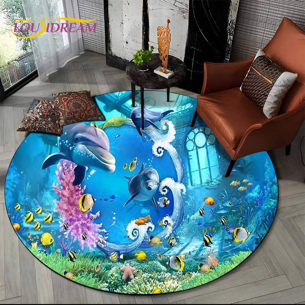 3D Seabed n Underwater World Dolphin Round Area Rug Carpet for Living ...