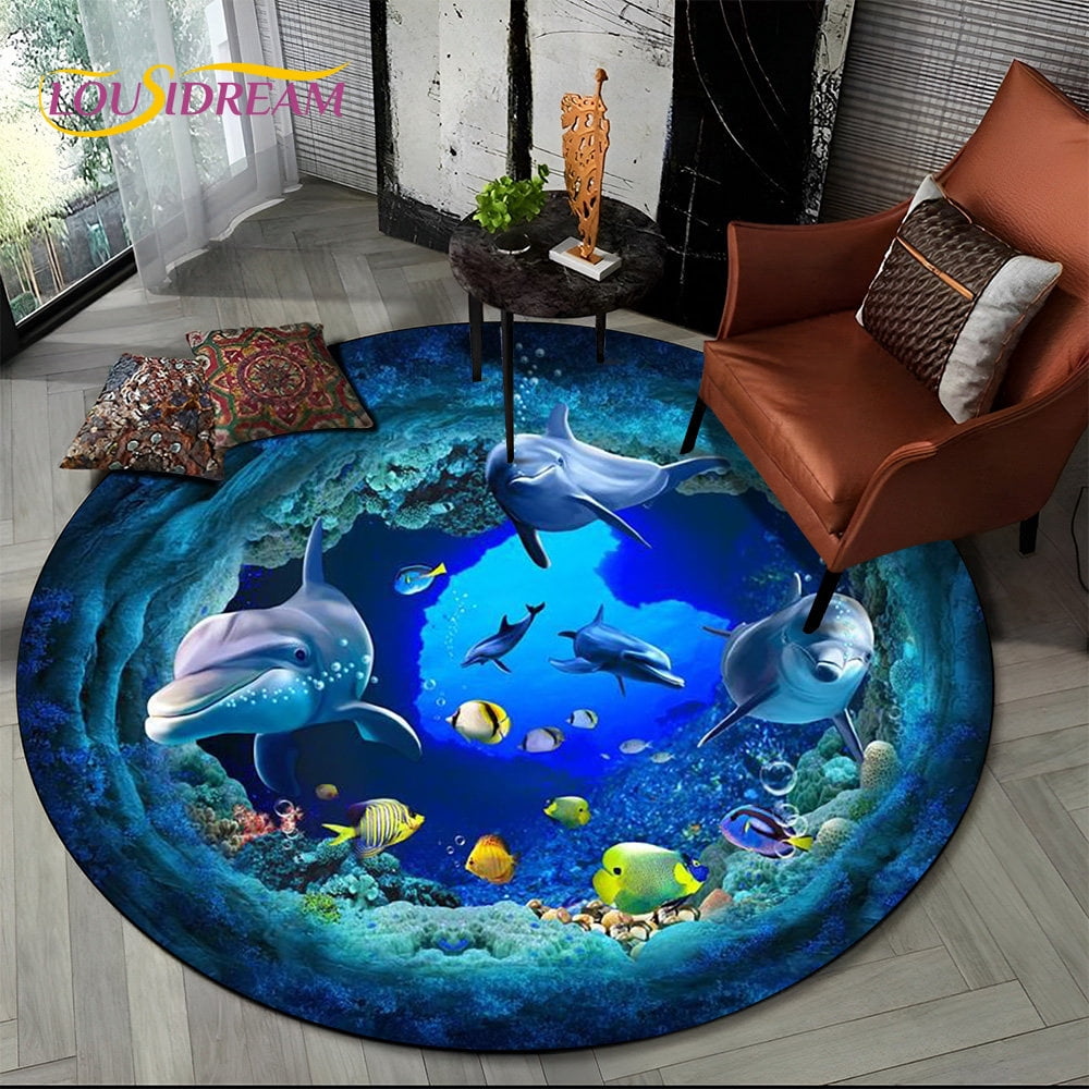 3D Seabed n Underwater World Dolphin Round Area Rug Carpet for Living ...