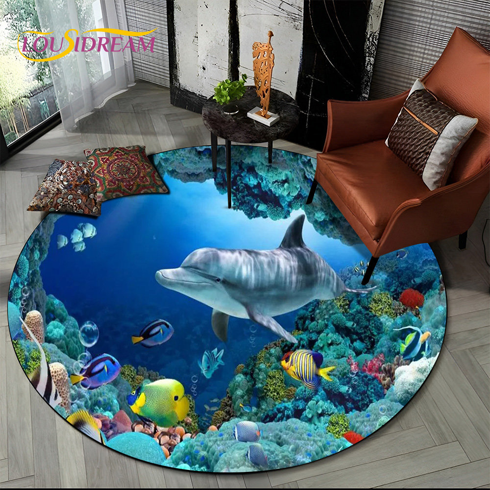 3D Seabed n Underwater World Dolphin Round Area Rug Carpet for Living ...