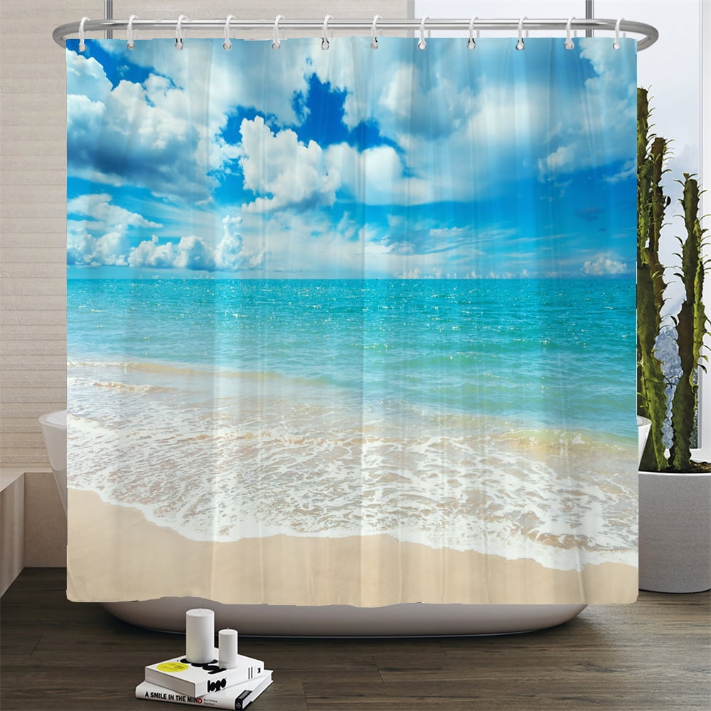3D Seaside Beach Landscape Toilet Cover Bath Mat Sets Coconut Tree