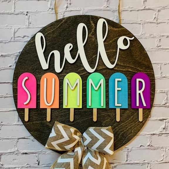 3D Seasonal Sign, Hello Sign Decor Summer Farmhouse Round Welcome Door for Hanging Home