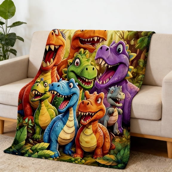 3D Sensory Blanket, 3D Dinosaur Flannel Blanket, Cute Smiling Dinosaurs HD Digital Print Flannel, Ultra Soft Lightweight, for Couch, Bed, Gift