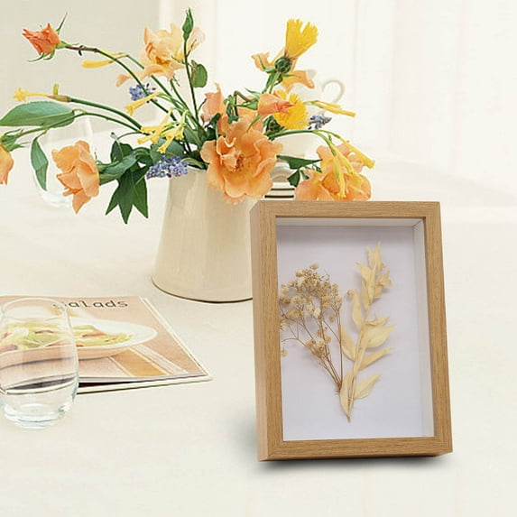 3D Shadow Box Frame, 6x4 Inch Deep Display Case for Preserving Bouquets, Photos, Medals and Keepsakes, Hinged Glass Door with Lock, Solid Wood Frame, Linen Backboard (Frame Only, No Flowers)