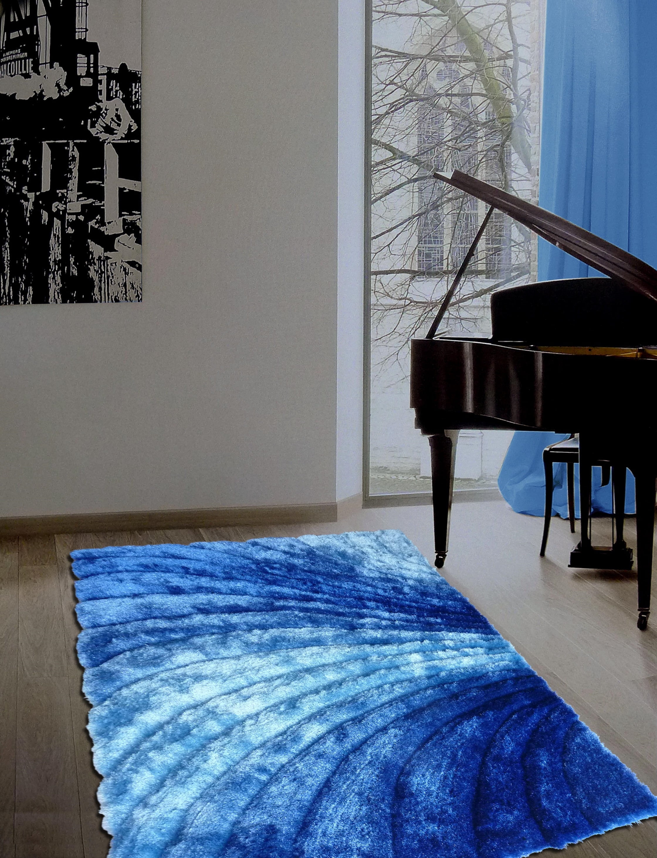 5' x 7' Two Tone Blue Swirl Shag Rug