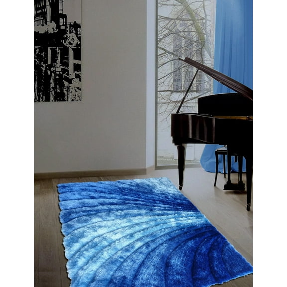 Amazing Rugs, LLC 3D Shaggy Hand-tufted Polyester Modern Area Rug Two Tone Blue Swirl 5' x 7' 5' x 8'