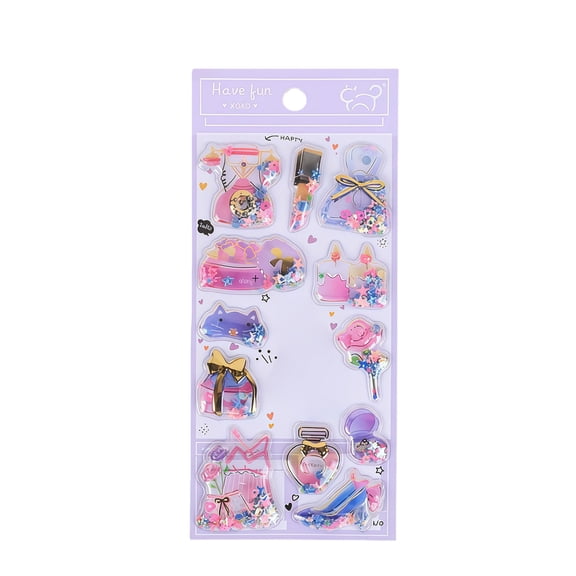 3D Shaker Stickers with Cartoon Dimensional Designs, Moving Glitter Decals for Scrapbooking, Decorative Interactive Adhesive Patches, Crafting Embellishments