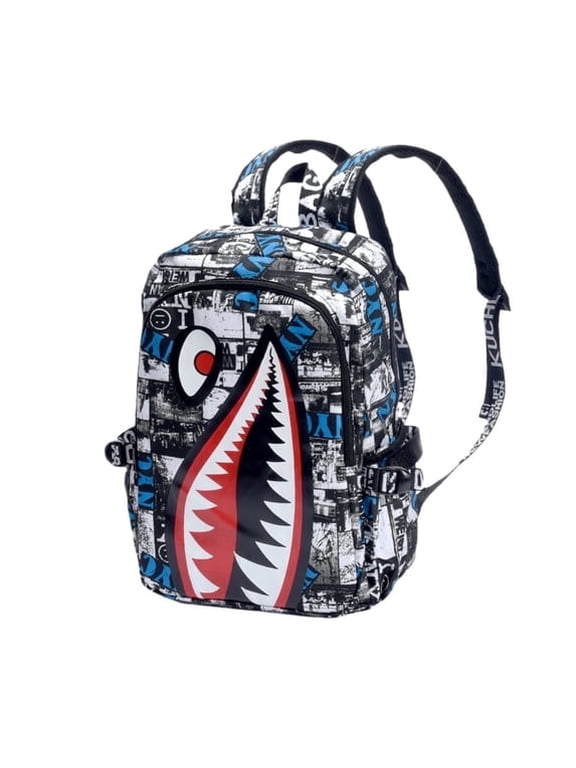 3D Shark Mouth Graphic Print Backpack, Comic Style Casual Bookbag,Ocean Animal Mouth Waterproof Bookbag Travel Laptop Bag Daypack